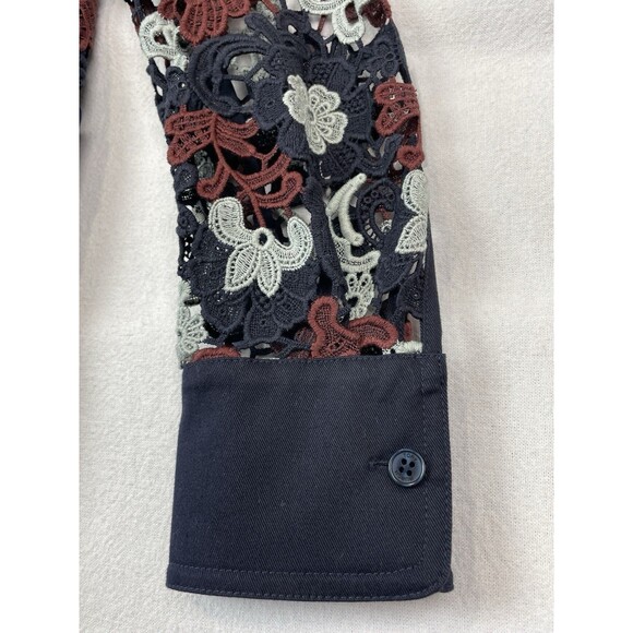 Tory Burch Womens 6 Shirt Dress Guipure Lace Floral Bittersweet Navy Elegant NEW - Picture 3 of 16